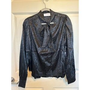 Six/Fifty Freya Black Size MEDIUM Blouse Women’s Animal Print Front Tie Top NWT